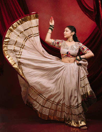 CREAM -  BIG FLAIRED NAVRATRI CHANIYA CHOLI SET