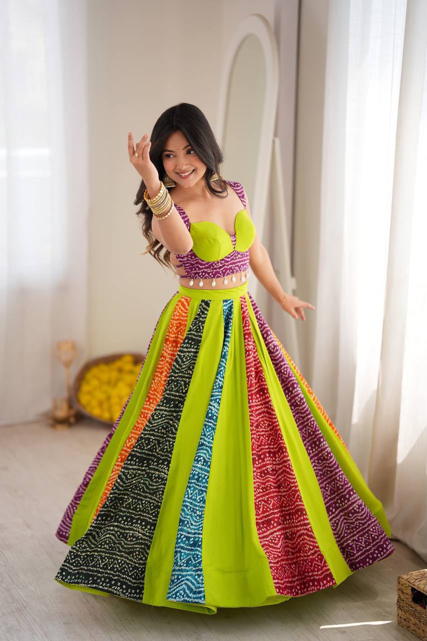 PARROT GREEN HEAVY RAYON NAVRATRI CHANIYA CHOLI SET