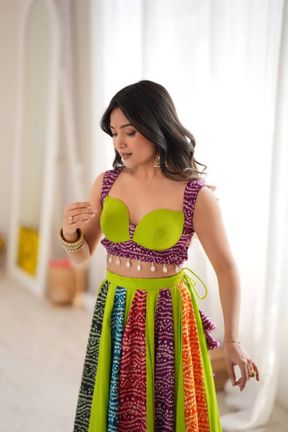 PARROT GREEN HEAVY RAYON NAVRATRI CHANIYA CHOLI SET