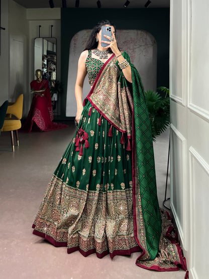 TUSSAR SILK AJRAKH-PRINTED LEHENGA CHOLI