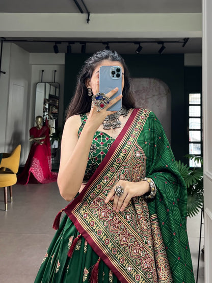 TUSSAR SILK AJRAKH-PRINTED LEHENGA CHOLI