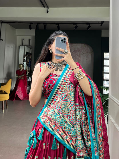 TUSSAR SILK AJRAKH-PRINTED LEHENGA CHOLI