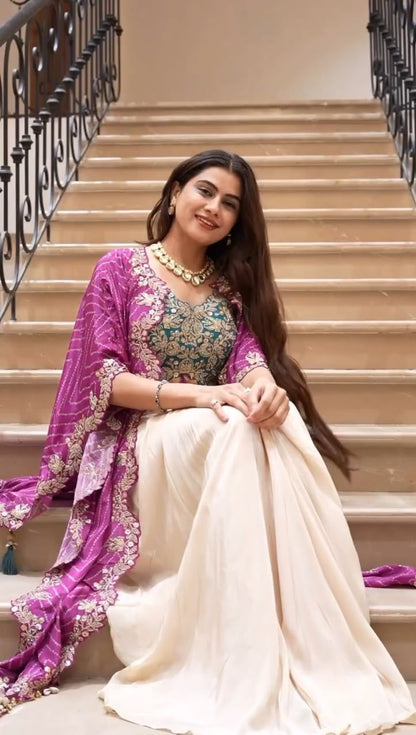 TOP , DRAPED SKIRT & SHRUG INDO-WESTERN OUTFIT