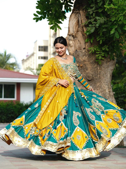 TEAL & MUSTARD YELLOW NAVRATRI LEHENGA CHOLI