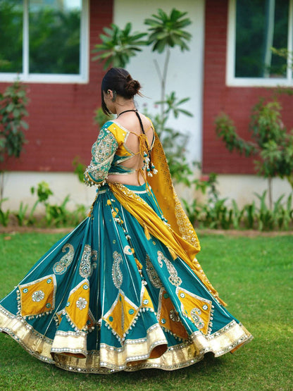 TEAL & MUSTARD YELLOW NAVRATRI LEHENGA CHOLI