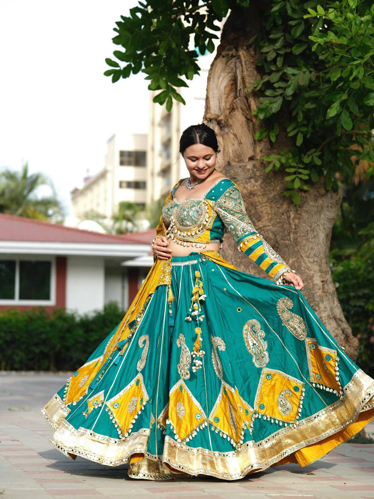 TEAL & MUSTARD YELLOW NAVRATRI LEHENGA CHOLI