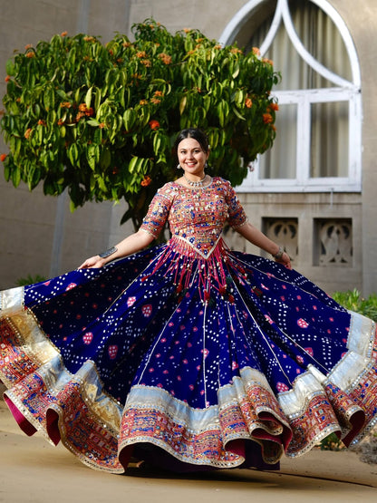 ROYAL BLUE BANDHANI-PRINT LEHENGA CHOLI