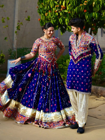 ROYAL BLUE BANDHANI-PRINT LEHENGA CHOLI