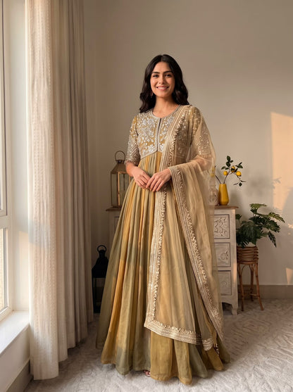 MRUNAL THAKUR - EMBROIDERED BEADS WORK ANARKALI GOWN