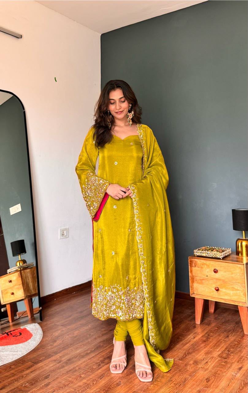 AYESHA'S MEHENDI GREEN HAND-EMBROIDERED SUIT SET
