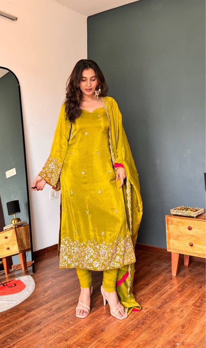 AYESHA'S MEHENDI GREEN HAND-EMBROIDERED SUIT SET