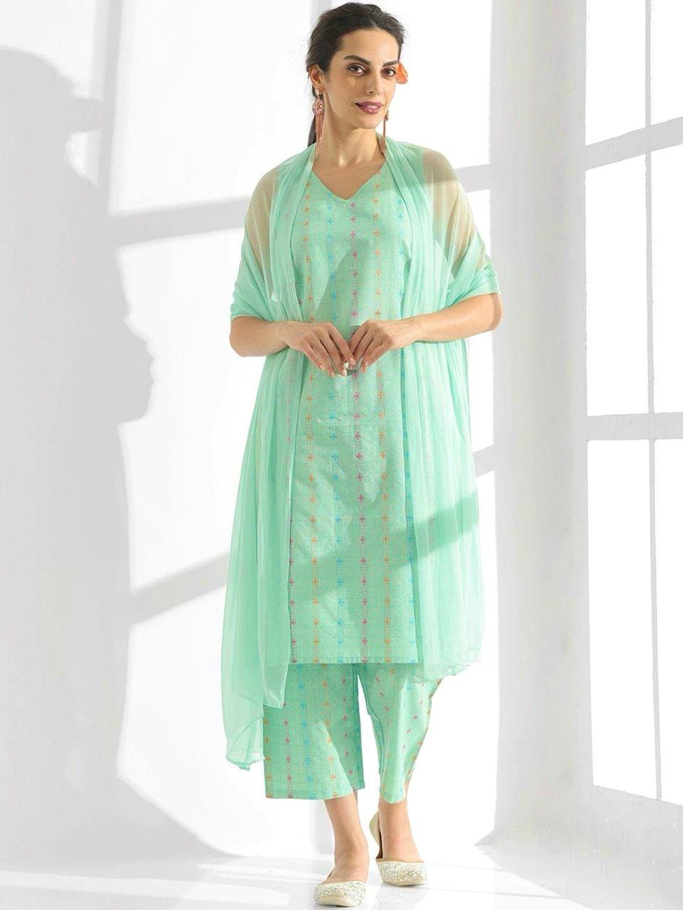 ELEGANT SLEEVELESS COTTON KURTI SET - BLUE