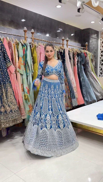 INFLOURA HEAVY BRIDAL LAHENGA IN ROYAL BLUE