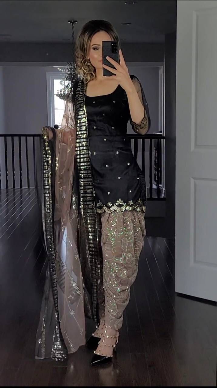 BLACK TOP AND DHOTI SALWAR SUIT - SET OF 3