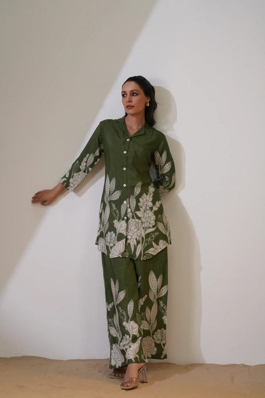 OLIVIYA GREEN FLORAL PRINTED CO-ORD SET