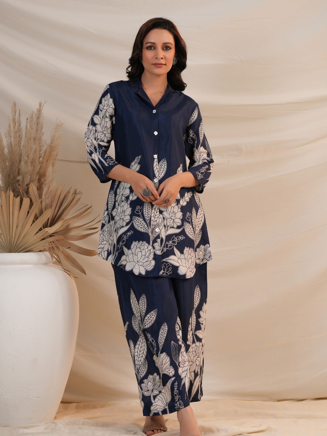 ROYAL BLUISH FLORAL PRINTED CO-ORD SET