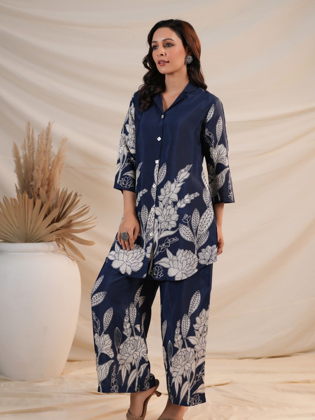 ROYAL BLUISH FLORAL PRINTED CO-ORD SET