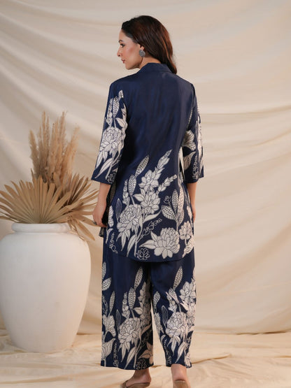 ROYAL BLUISH FLORAL PRINTED CO-ORD SET