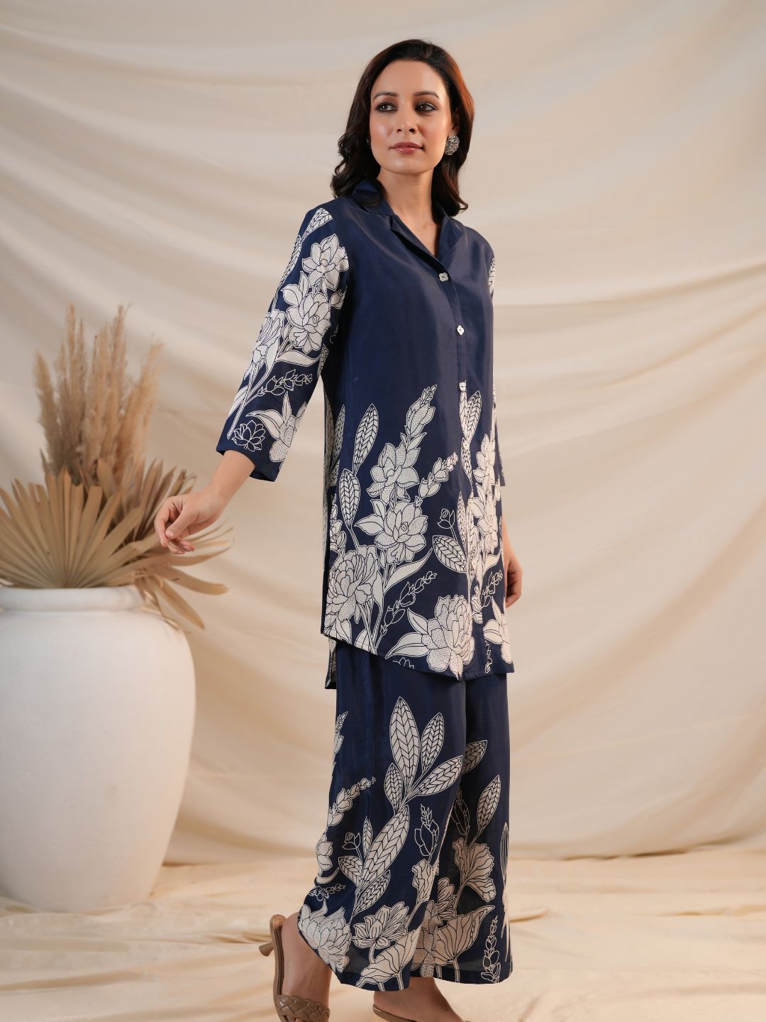 ROYAL BLUISH FLORAL PRINTED CO-ORD SET