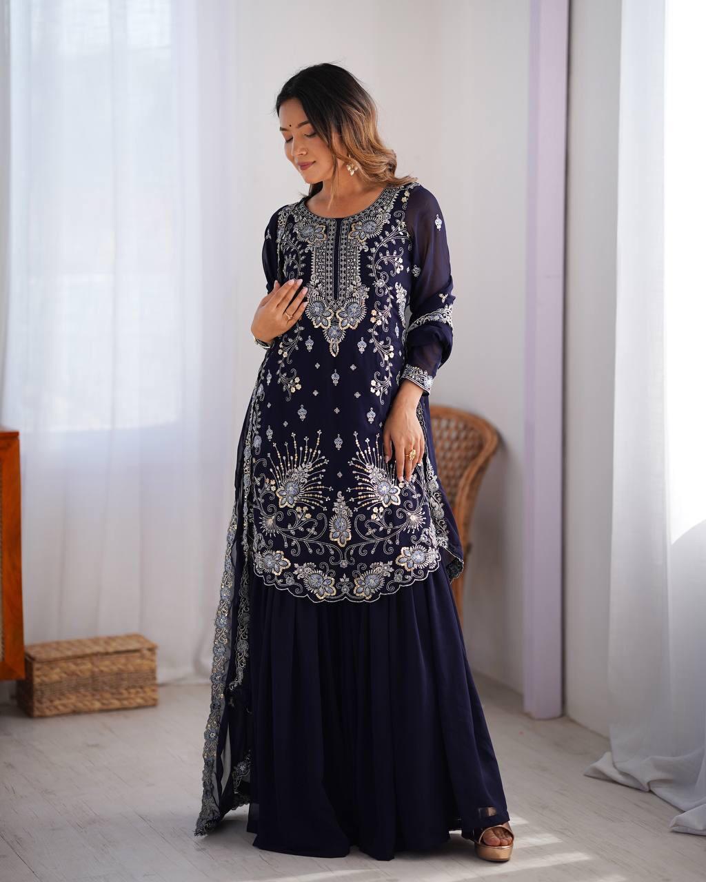 BLACK KURTA SET THRED WITH SEQUNCE WORK