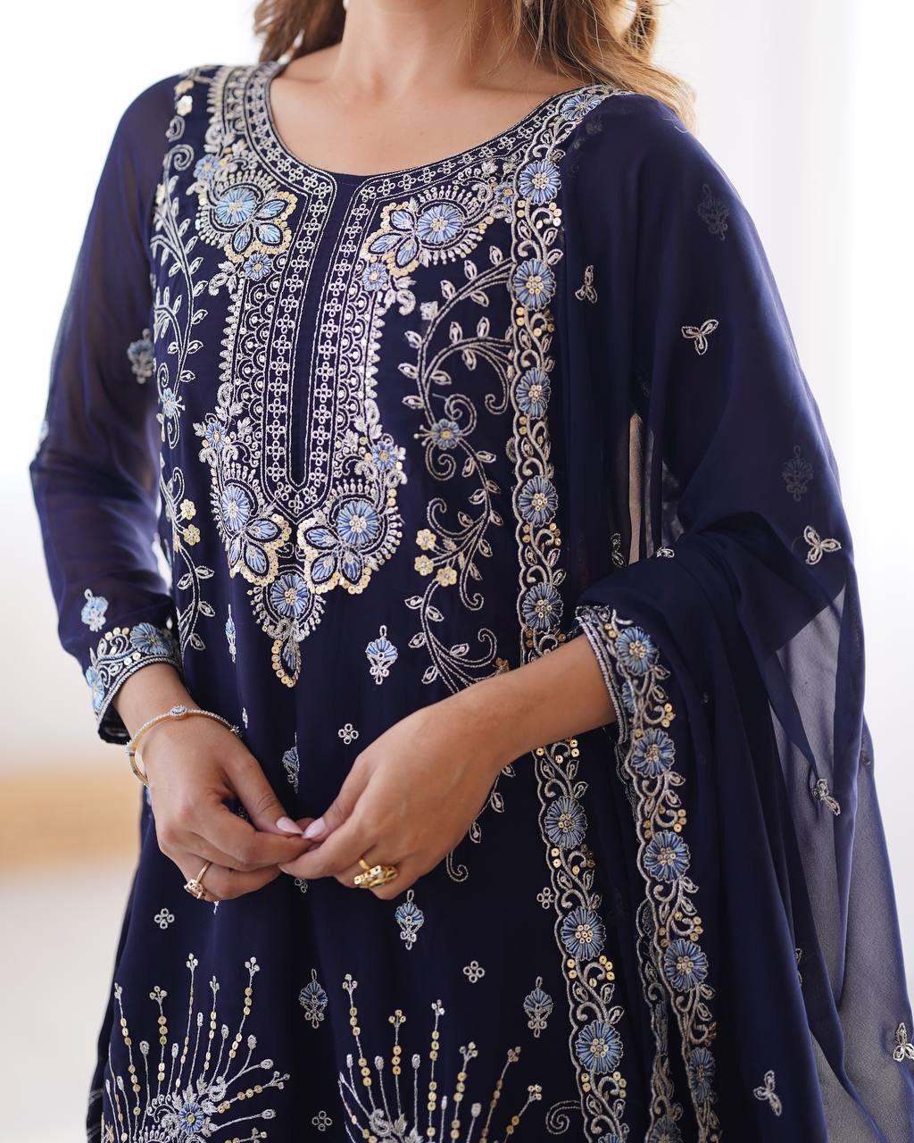 BLACK KURTA SET THRED WITH SEQUNCE WORK