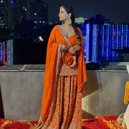 ORANGE SHARARA SET WITH DUPATTA SET OF 3
