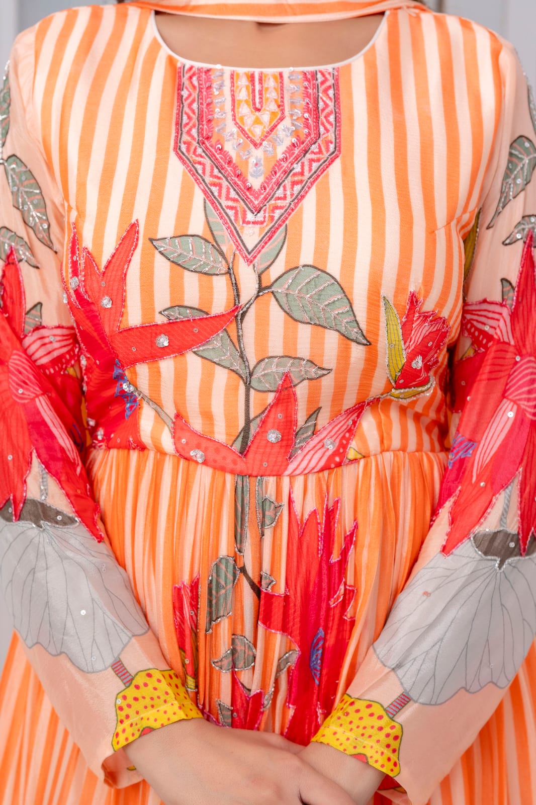 ORANGE PREMIUM CHINNON BEAUTIFUL DIGITAL PRINT PRINTED GOWN