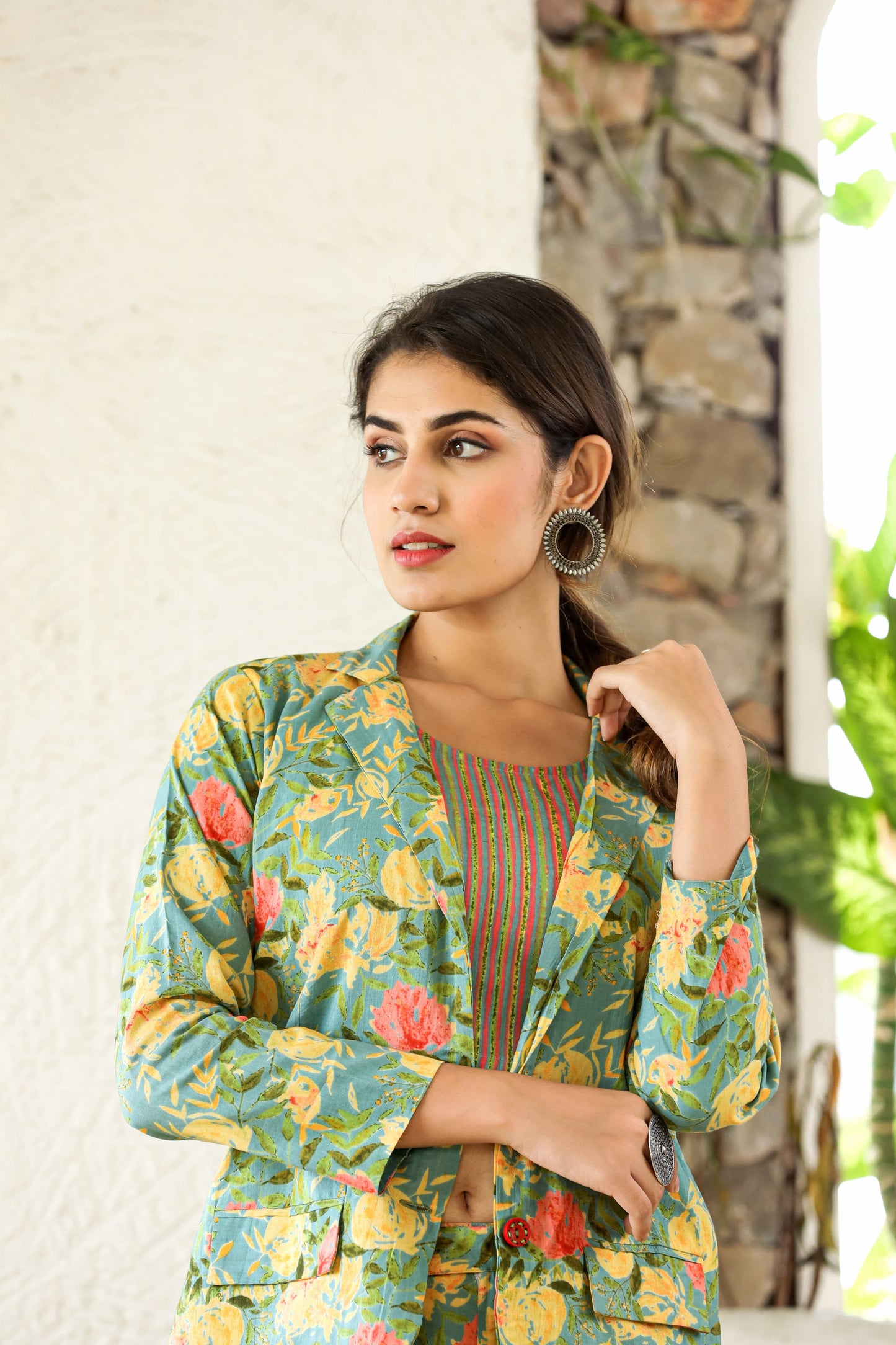 SUMMER GREEN BLAZER STYLE COTTON CO-ORD SET