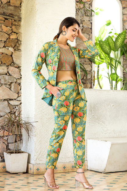 SUMMER GREEN BLAZER STYLE COTTON CO-ORD SET