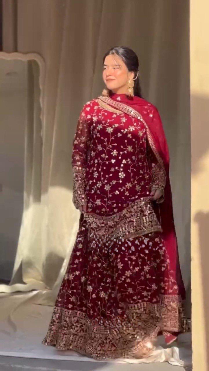 SITA SHARARA KURTA SET THREAD WITH SEQUENCE WORK - SET OF 3