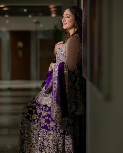 PURPLE SHARARA KURTA SET THREAD WITH SEQUENCE WORK SET OF 3