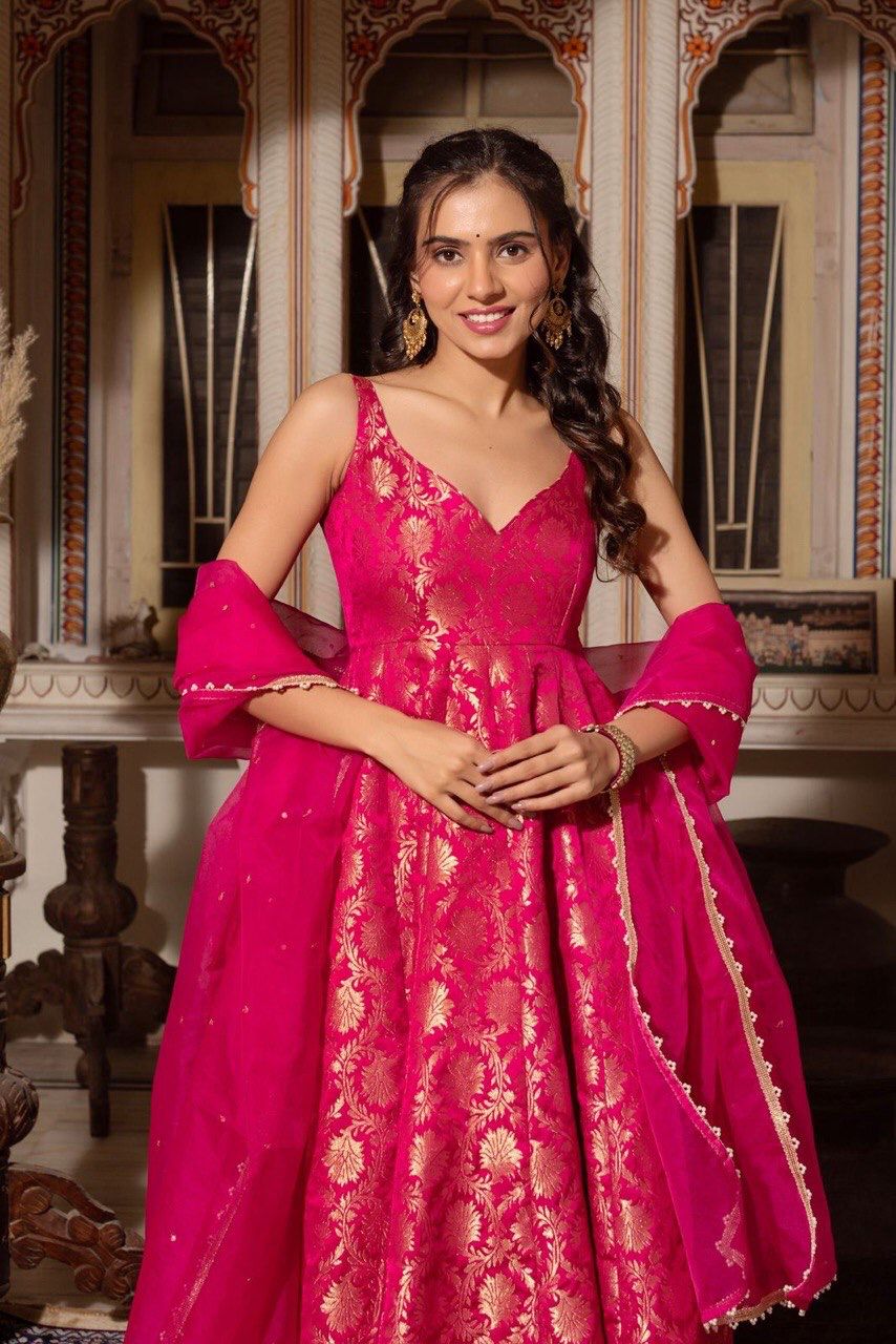PINK ANARKALI SET WITH DUPATTA