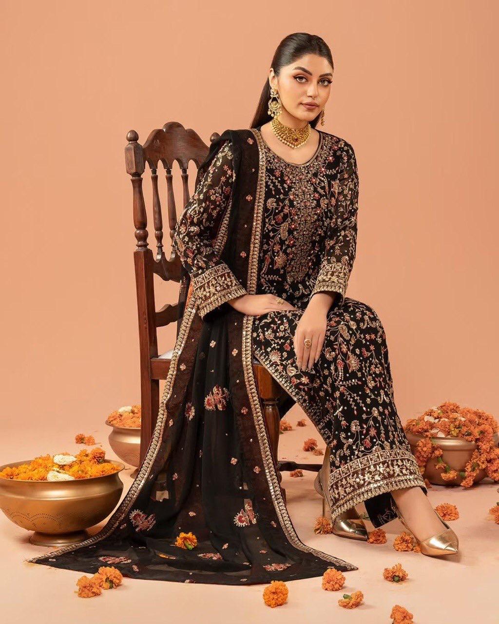 KURTA DUPATTA SET WITH SEQUENCE WORK - (SET OF 3)