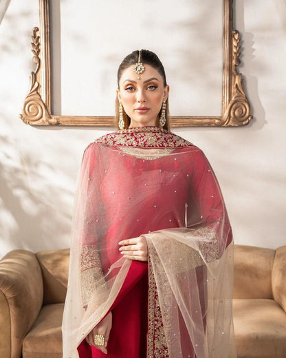 RED SATIN SILK KURTA SET- (SET OF 3)