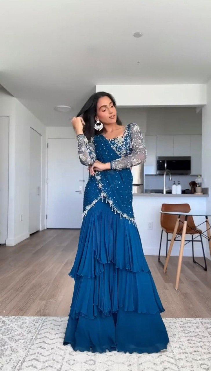In.CottoM - BLUE LEHENGHA SAREE