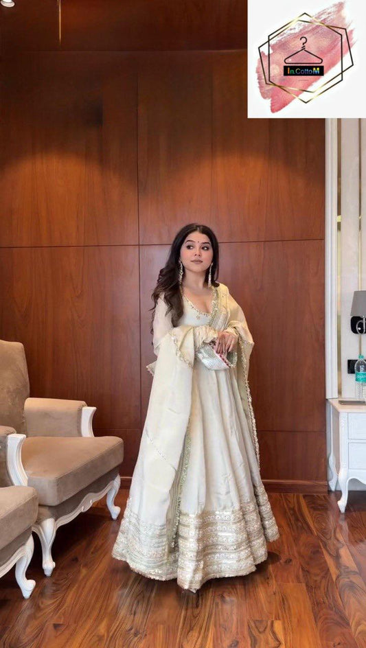 CHINON FABRIC WHITE ANARKALI SET