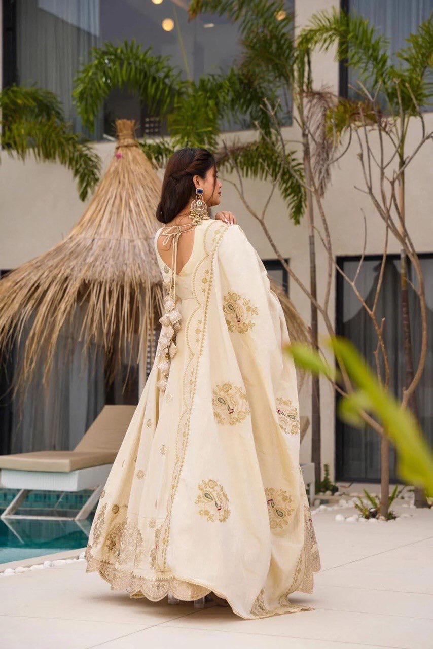 CHINON FABRIC WHITE ANARKALI SET