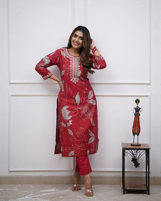 KURTA PANT WITH BEAUTIFUL EMBROIDERY WORK