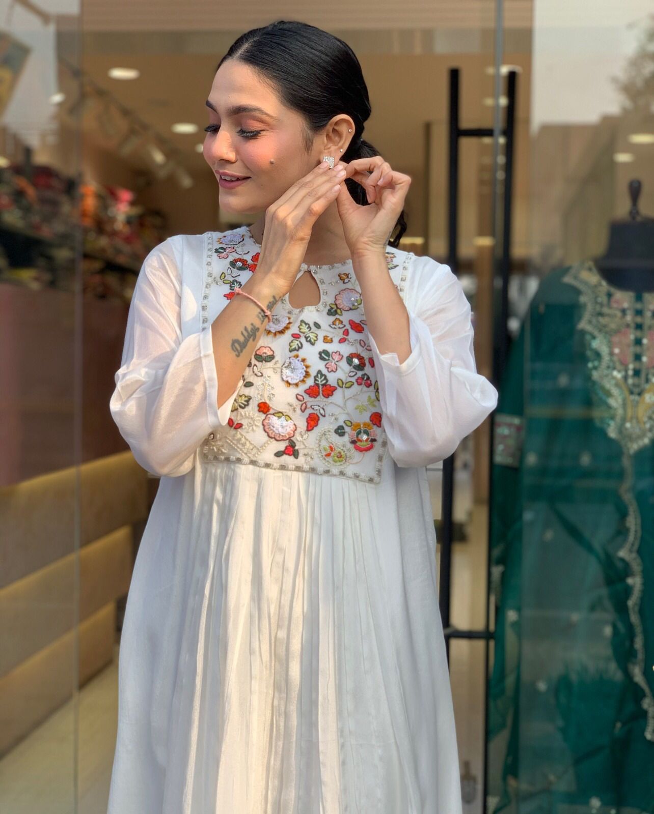CHINON FABRIC WHITE ANARKALI SET - (SET OF 3)
