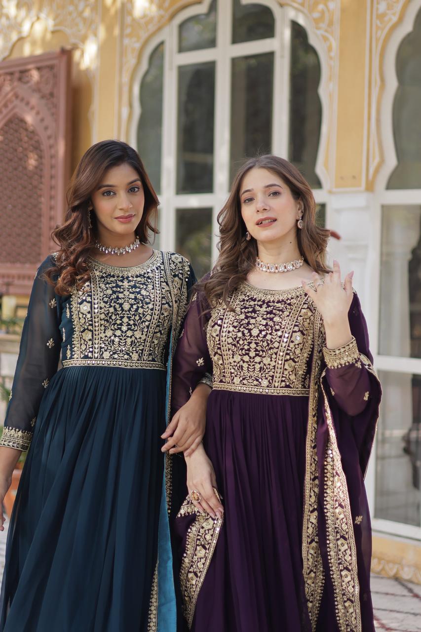 ANARKALI WITH DUPATTA - (BLUE , PURPLE)