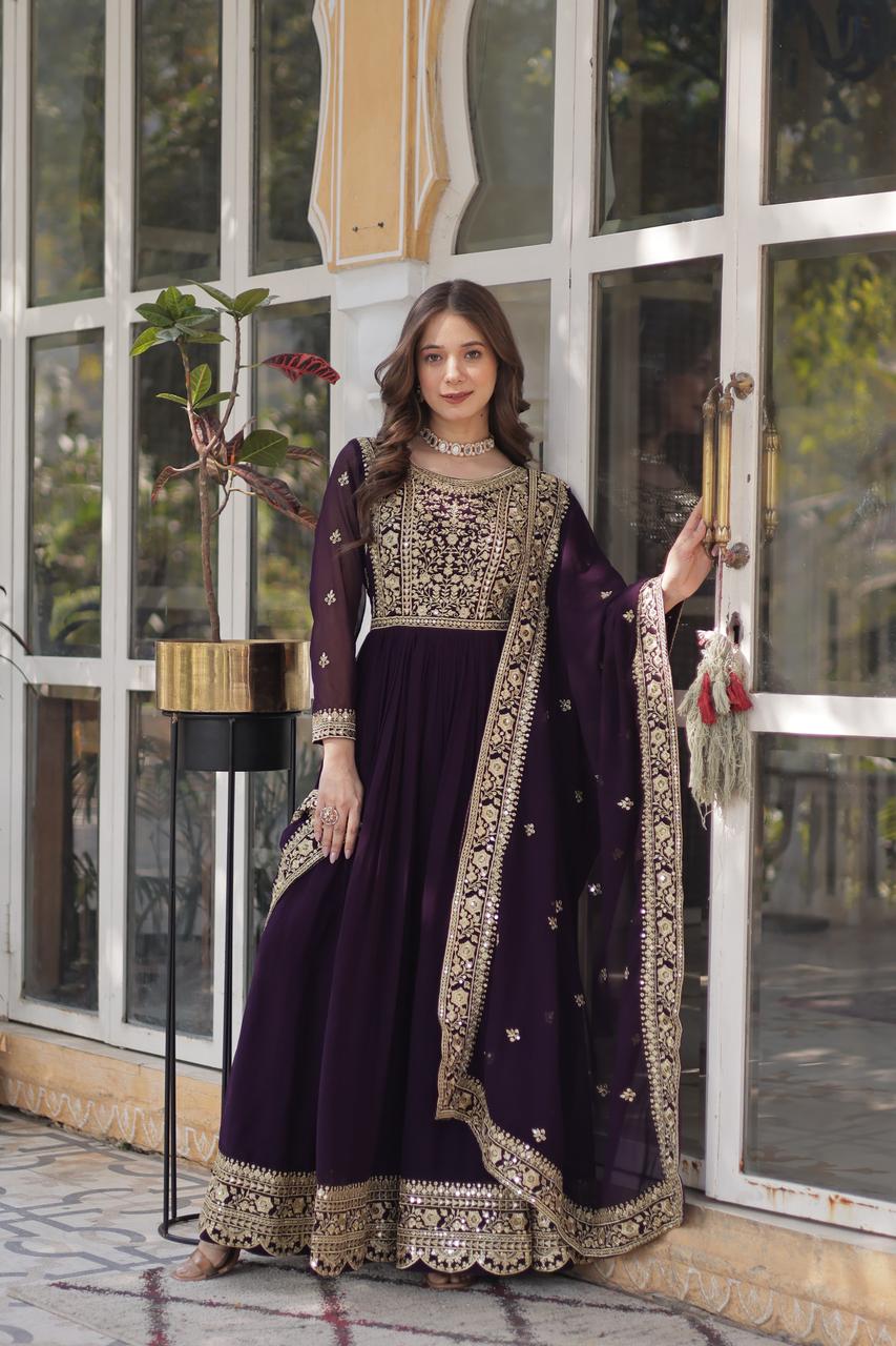ANARKALI WITH DUPATTA - (BLUE , PURPLE)