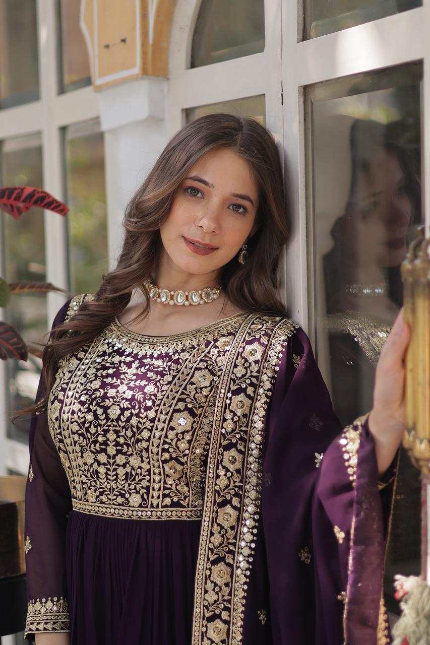 ANARKALI WITH DUPATTA - (BLUE , PURPLE)