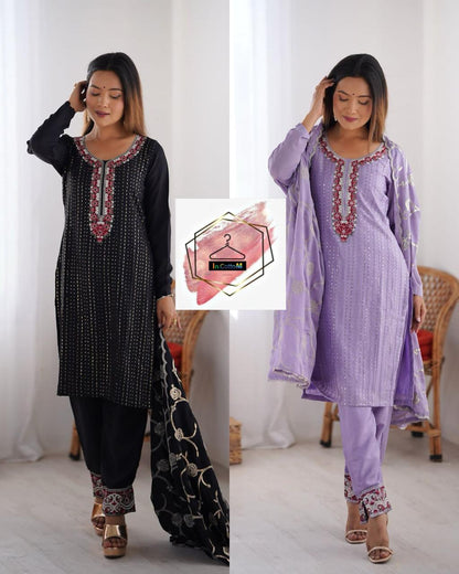 SILK KURTA SET WITH SEQUENCE WORK (SET OF 3)