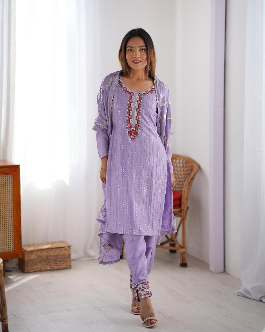 SILK KURTA SET WITH SEQUENCE WORK (SET OF 3)