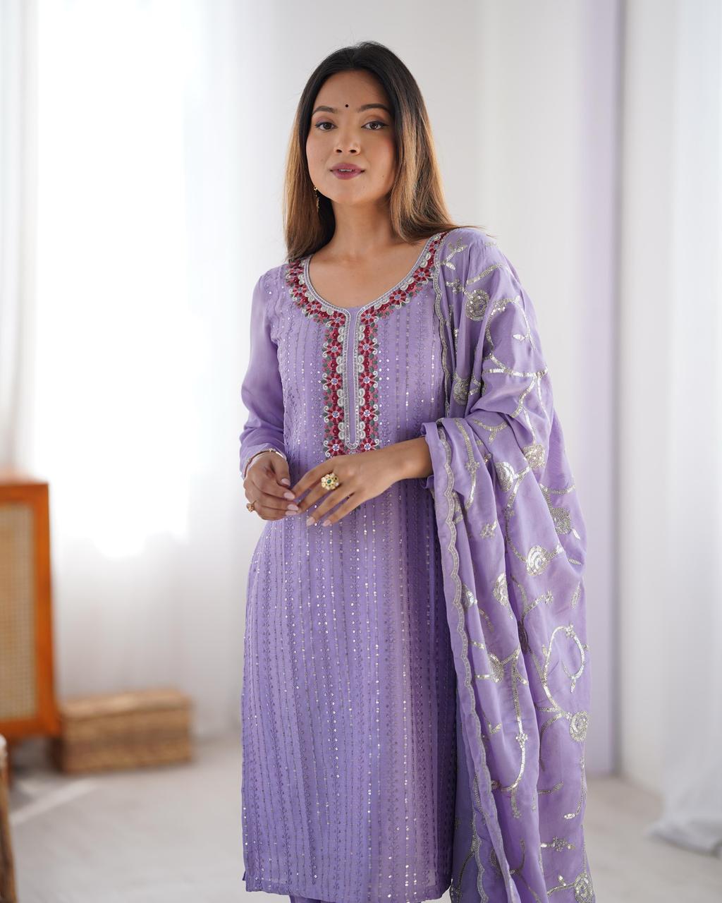SILK KURTA SET WITH SEQUENCE WORK (SET OF 3)