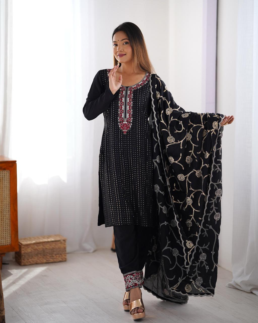 SILK KURTA SET WITH SEQUENCE WORK (SET OF 3)