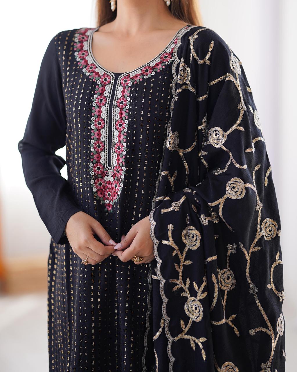 SILK KURTA SET WITH SEQUENCE WORK (SET OF 3)