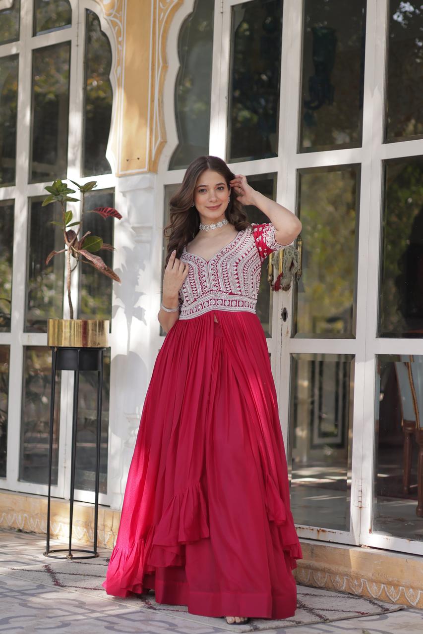 ANARKALI GOWN LEHNGA WITH EMBROIDERY BEADS SEQUENCE WORK