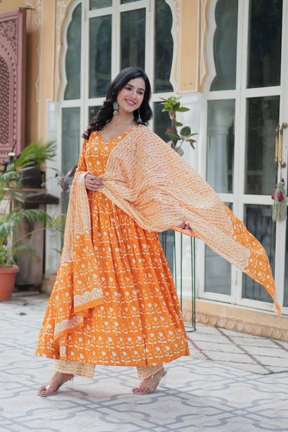 PURE COTTON 3 PIECE GOWN KURTI PANT WITH DUPATTA