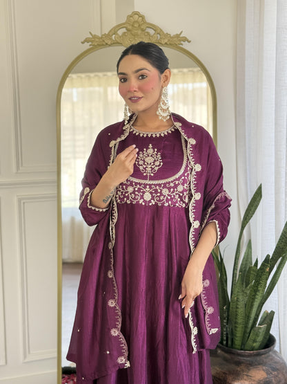 SILK ANARKALI GOWN WITH EMBROIDERY WORK